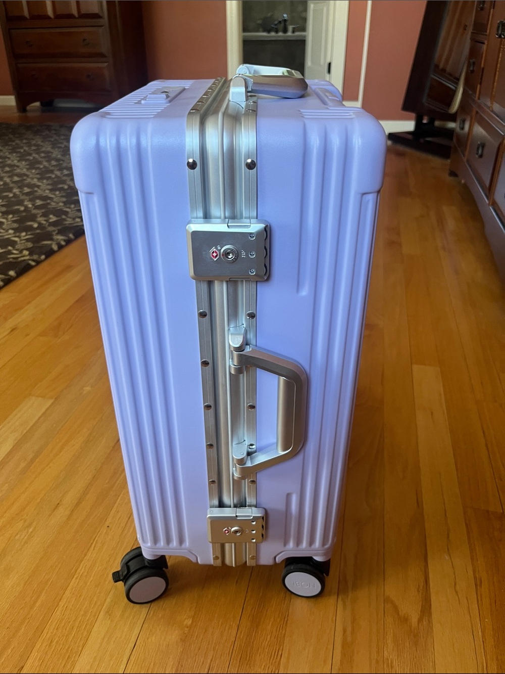 Light Purple Hard-Shell Spinner Carry-On - Nobl - cup holder. Laptop case.knobs - Picture 2 of 8